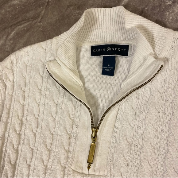 White Collared Sweater with Gold Zipper - Picture 2 of 3